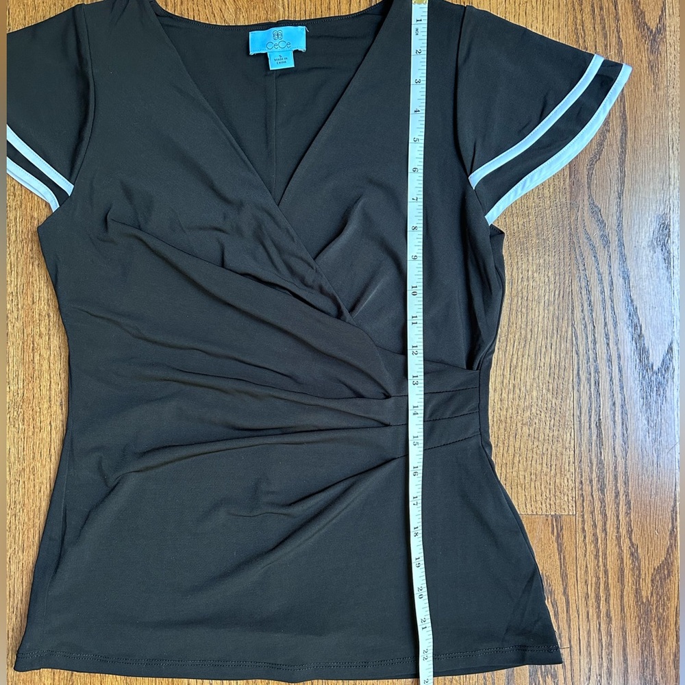 CeCe Waist Wrap Flare Short Sleeve w/White accent Dress Top - Picture 7 of 9